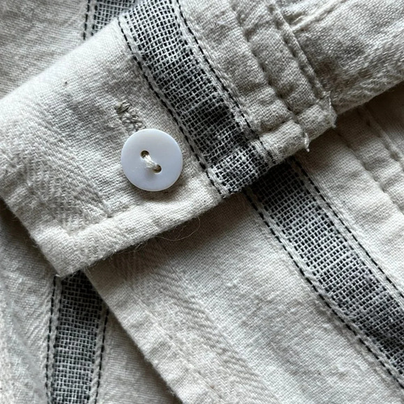 Mod Ref Striped Button Blouse Boxy  Relaxed Ruffle Collar Minimalist Cotton Sz M - Picture 10 of 14